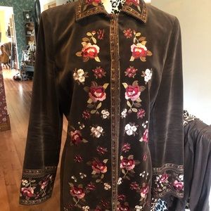 NYGARD Ladies Lined Brown Velvet Embroidered Coat